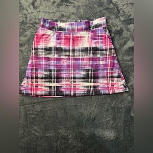 A-Line Bermuda Sands purple and pink plaid performance skort
